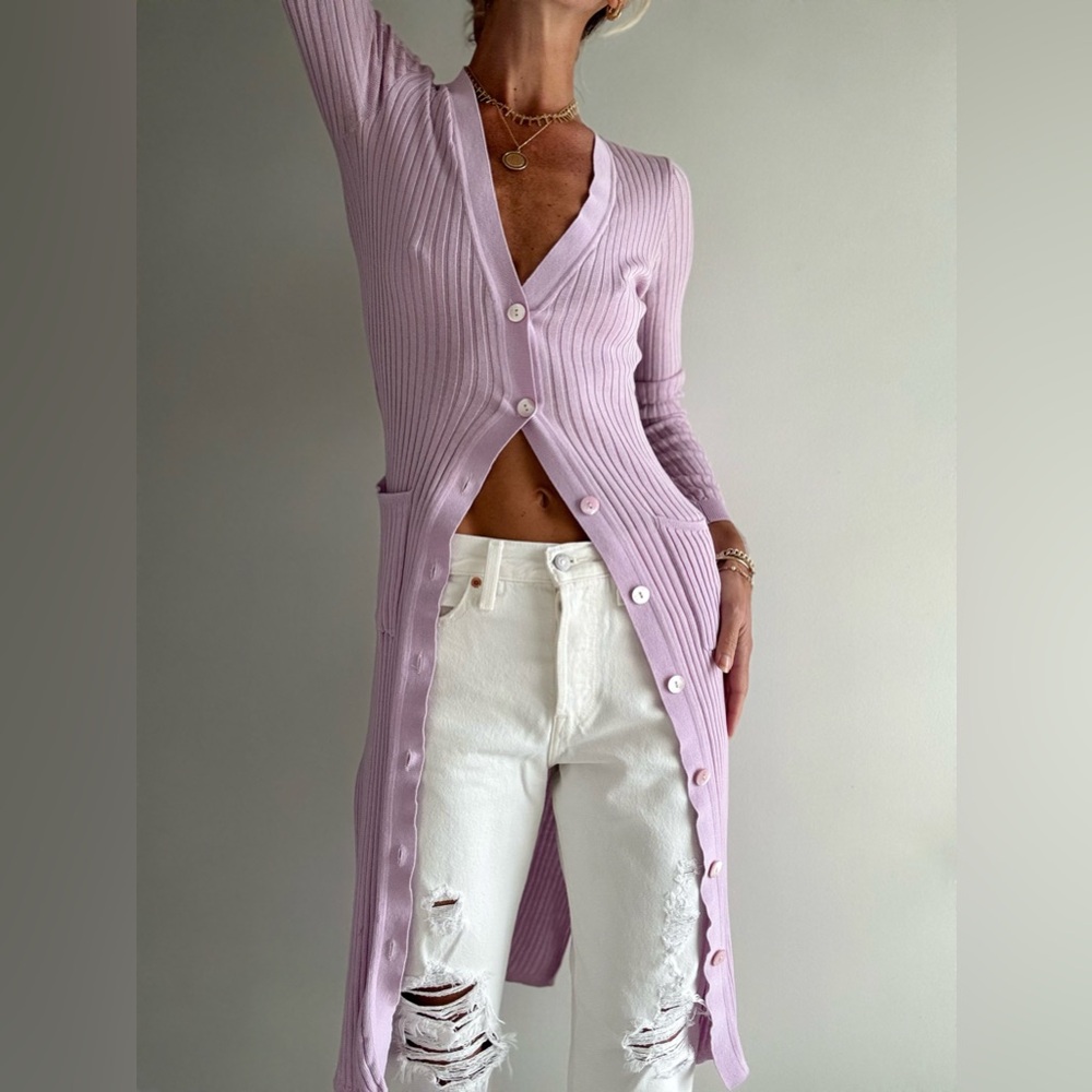 Cotton by Autumn Cashmere Lavender Longline Button-Up Sweater